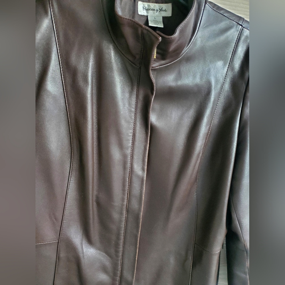 Preston & York Rich Chocolatey Brown Genuine Lamb Leather Business Casual Jacket - Picture 6 of 16